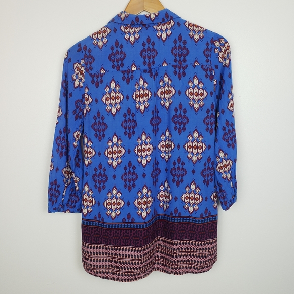 Anthro Maeve Blue Woodland Walk Aztec Blouse 2 - Picture 8 of 8